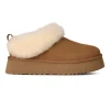 Cognacbrun UGG W Tazzelle platform slipper i ruskind med broderet kant og tyk hvid sål