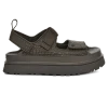 Mørkegrå UGG W GoldenGlow Embossed chunky plateausandal med tre justerbare velcrostropper
