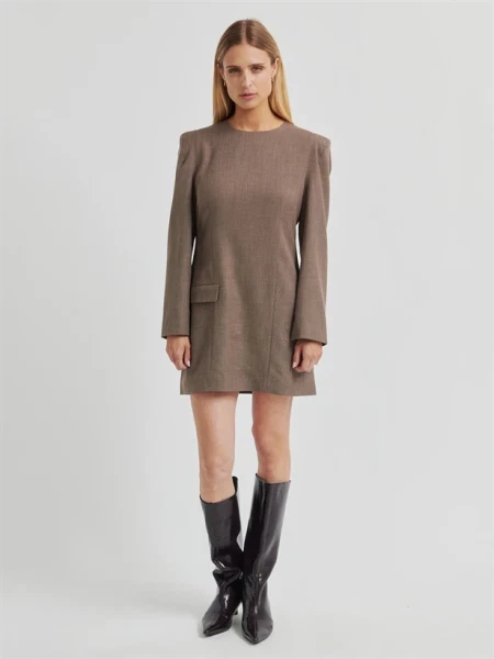 Second Female Oline Tailored Dress Mid Brown Melange
