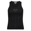Ganni Compact pointelle rib jersey Tank top Black