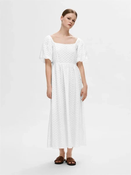 Selected Femme SlfAnelli 3/4 On Off Ankle Dress Snow White