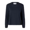  Mørkeblå langærmet SlfEssential Boxy Tee t-shirt til kvinder fra Selected Femme.