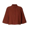 Selected Femme SlfFinnie Relaxed 3/4 Sun Shirt Cherry Mahogany