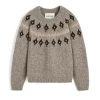 Aiayu Wyn Sweater Mix Pure Grey ufarvet lysegrå håndstrikket uldsweater med mønstret boliviansk bærestykke