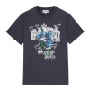 Ganni Basic Cotton Relaxed T-shirt Flower Phantom A1050331 mørk t-shirt med blomsterprint i oekologisk bomuld til kvinder fra MA