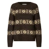 Lollys Laundry LattieLL Knit Dark Mokka mørkebrun mønsterstrik med creme detaljer