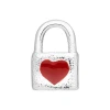 LULU Copenhagen Love Lock hængelås-ørering i sølv med rødt emaljehjerte