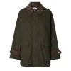 Selected Femme SLWWilma Waxed Jacket Grape Leaf grøn vokset jakke med brun kontrastkrave