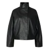 Selected Femme SLWZenia Leather Jacket Black sort læderjakke i lammeskind